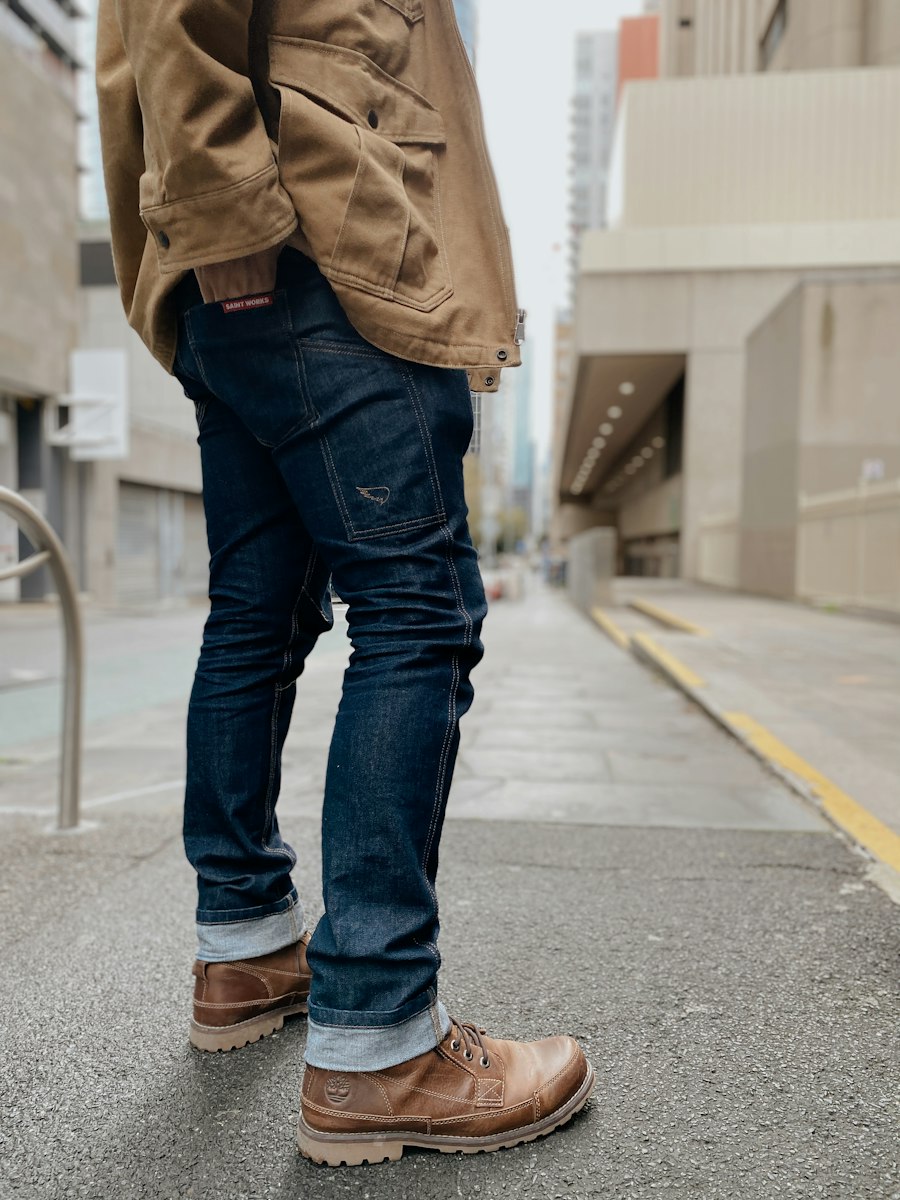 Brown leather lace-up boots with rugged soles