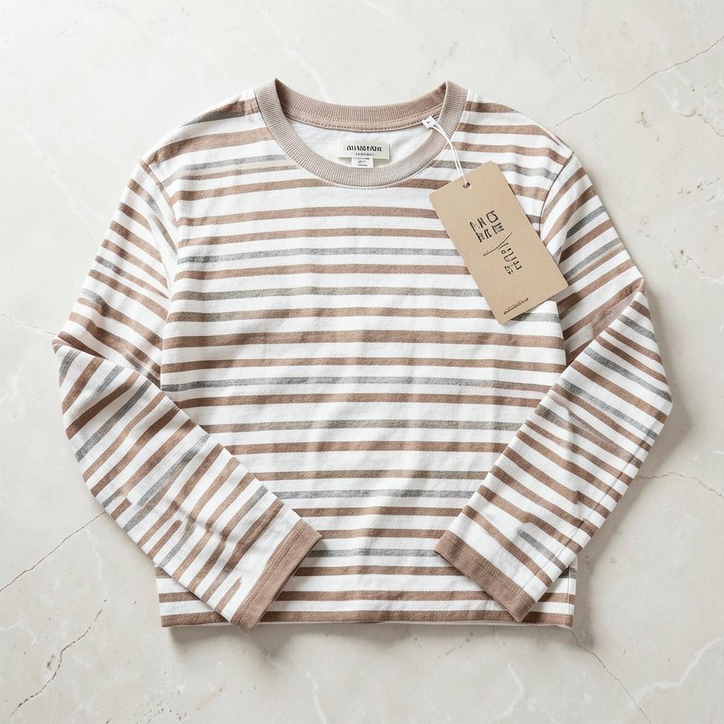 Striped organic cotton long sleeve top folded flat