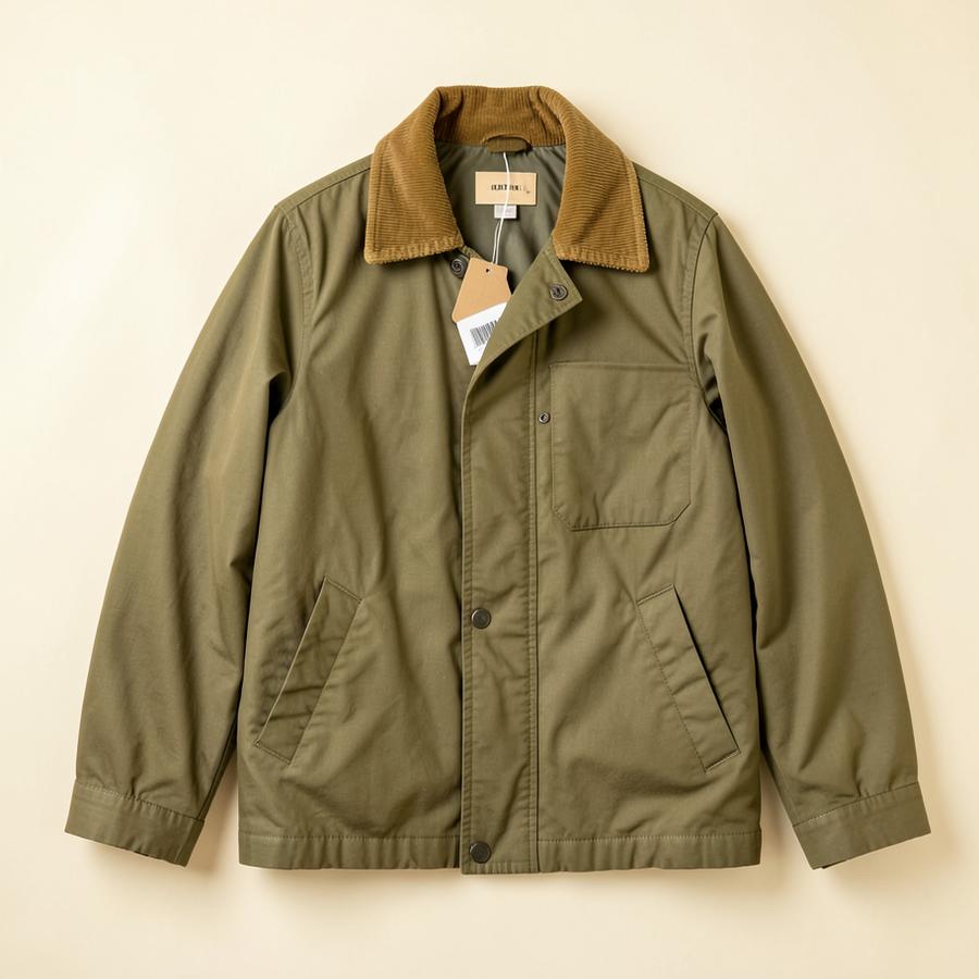 Olive waxed cotton field jacket folded neatly