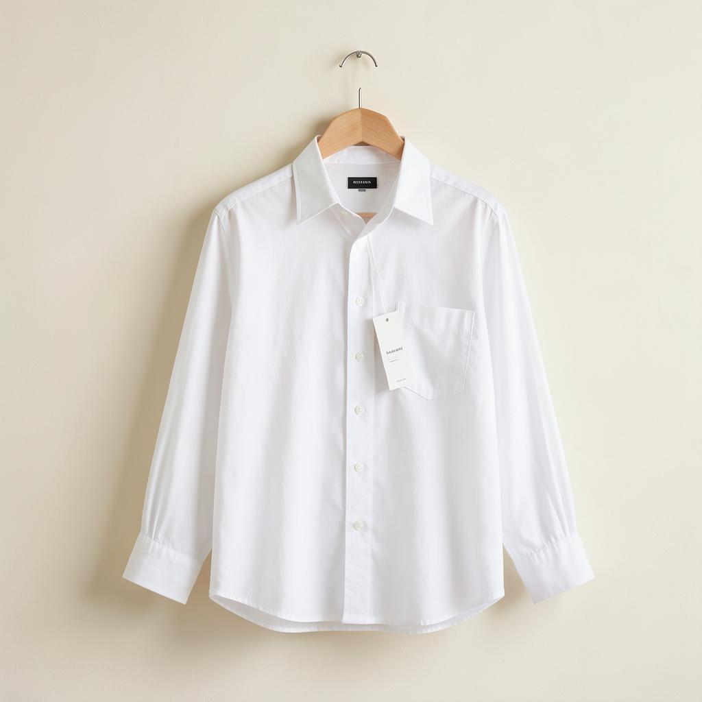 White oversized cotton poplin shirt on a wooden hanger